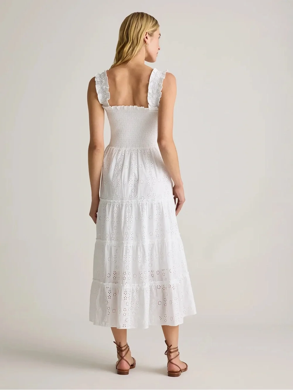100% Organic Cotton Eyelet Smocked Midi Dress - Picture 4 of 6